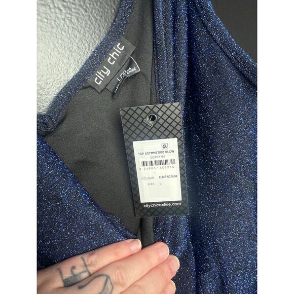 City Chic Electric Blue Asymmetrical Blouse High Stretch - Large/20 (Plus) NWT - Picture 14 of 14